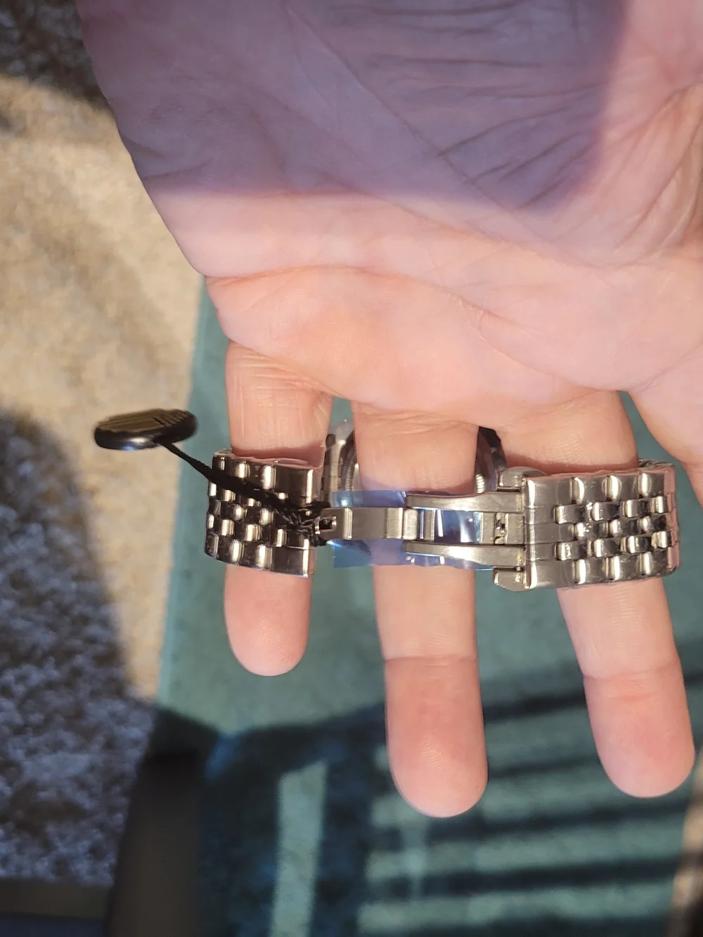 A J Stainless Steel Chronograph Watch with Green Dial